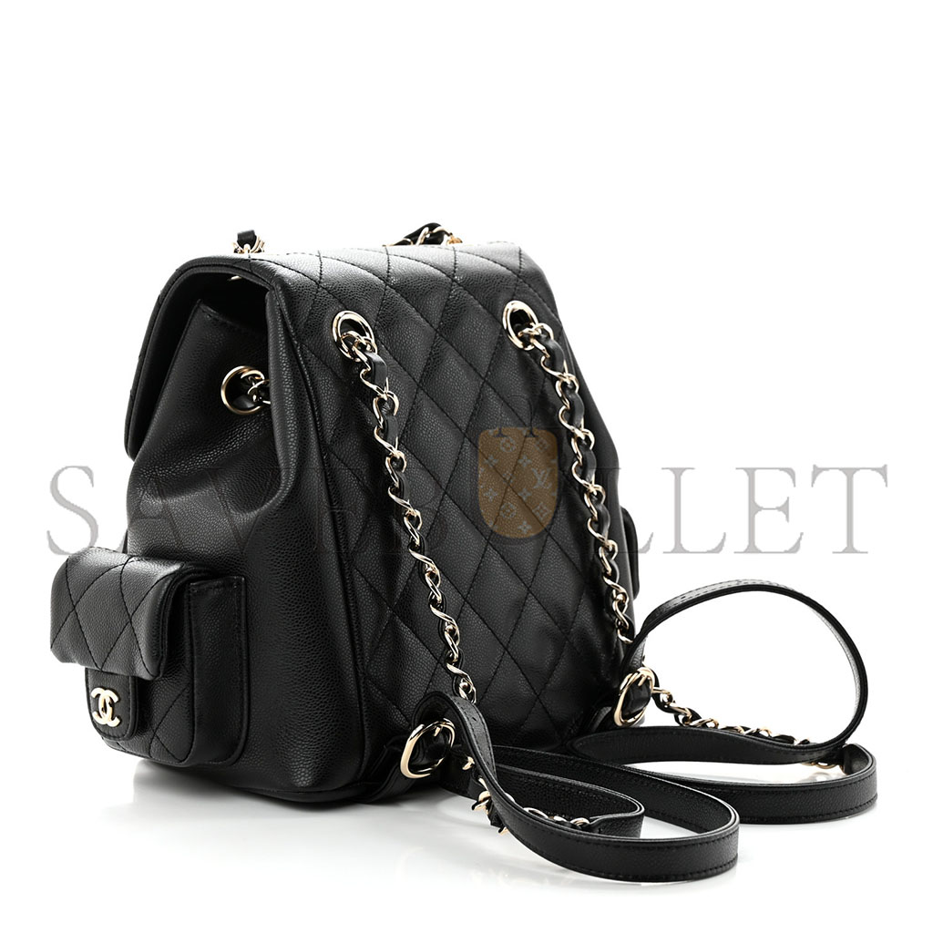 CHANEL MASTER SHINY CAVIAR QUILTED SMALL POCKETS DRAWSTRING BACKPACK BLACK (21.5*19.5*12cm)